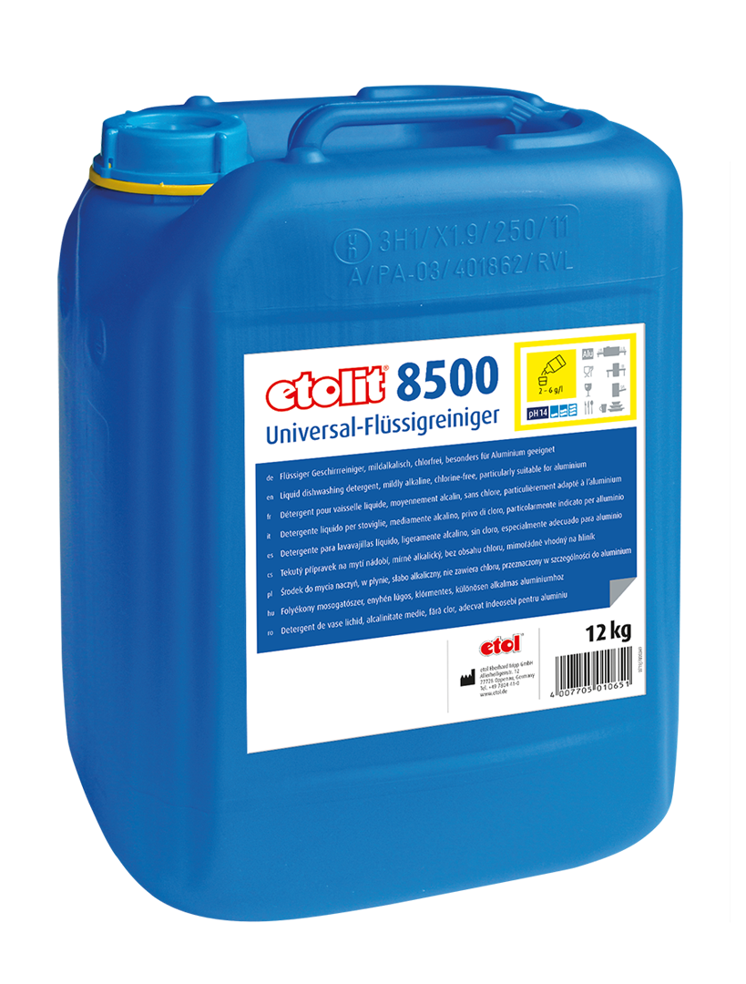etolit 8500 12kg – Flüssiger Geschirrreiniger, mildalkalisch, chlorfrei, besonders für Aluminium geeignet