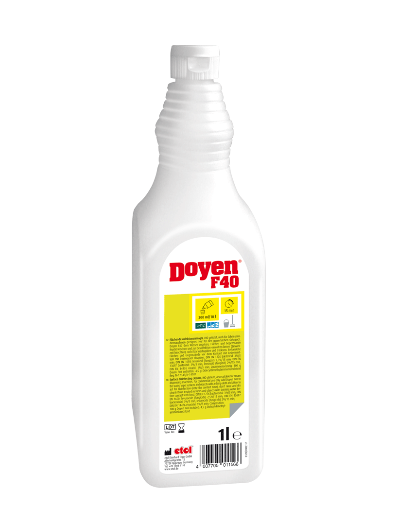 Doyen F40 4x1l - Hochaktiver, IHO-gelisteter Flächendesinfektionsreiniger Doyen F40 4x1l - Hochaktiver, IHO-gelisteter Flächendesinfektionsreiniger