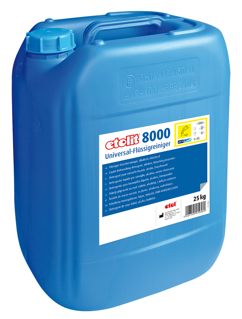 etolit 8000 25kg – Flüssiger Geschirrreiniger, alkalisch, bleichend etolit 8000 25kg – Flüssiger Geschirrreiniger, alkalisch, bleichend
