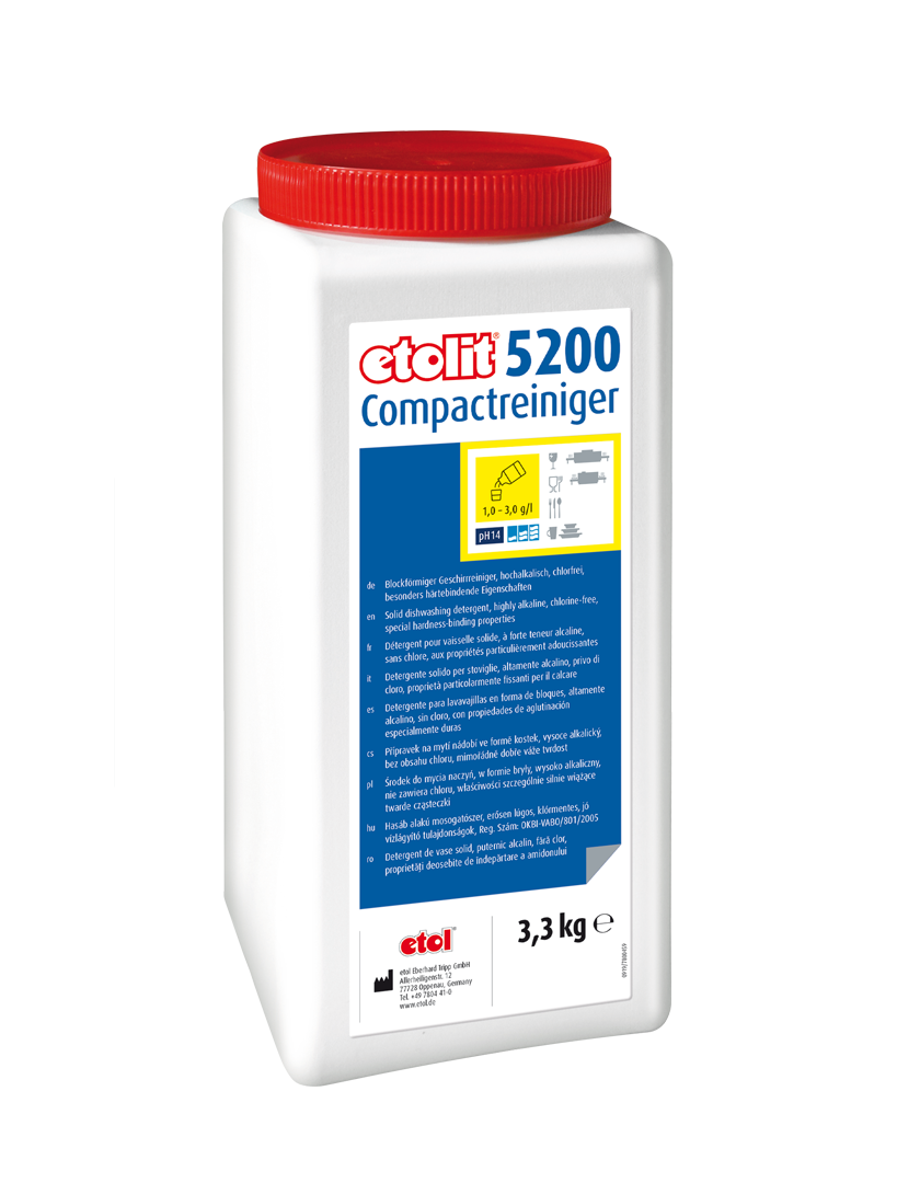 etolit Compactreiniger 5200  4x3,3kg – Blockförmiger Geschirrreiniger, hochalkalisch, chlorfrei, besonders härtebindend etolit Compactreiniger 5200  4x3,3kg – Blockförmiger Geschirrreiniger, hochalkalisch, chlorfrei, besonders härtebindend