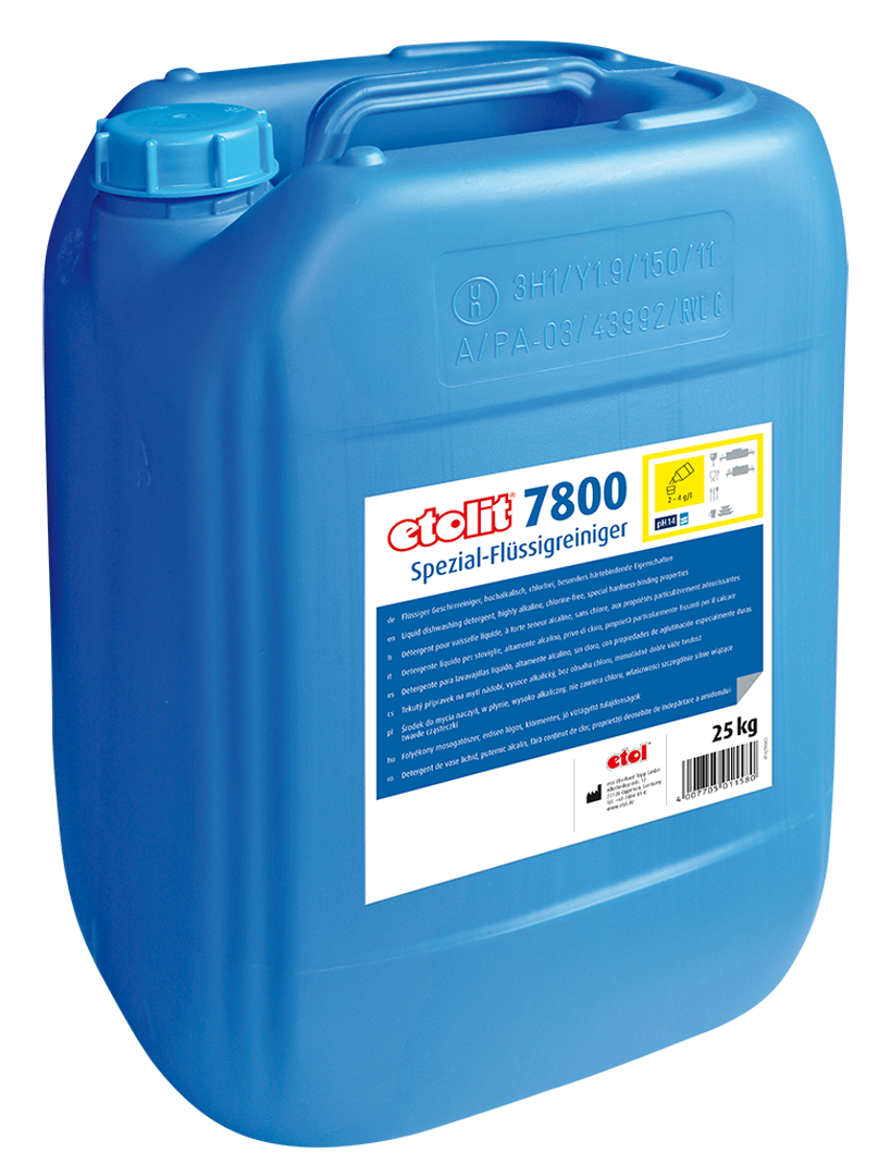 etolit 7800 25kg  – Flüssiger Geschirrreiniger, hochalkalisch, chlorfrei, besonders härtebindende Eigenschaften etolit 7800 25kg  – Flüssiger Geschirrreiniger, hochalkalisch, chlorfrei, besonders härtebindende Eigenschaften