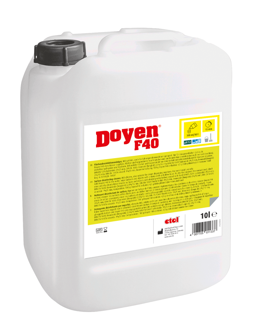 Doyen F40 10l - Hochaktiver, IHO-gelisteter Flächendesinfektionsreiniger Doyen F40 10l - Hochaktiver, IHO-gelisteter Flächendesinfektionsreiniger