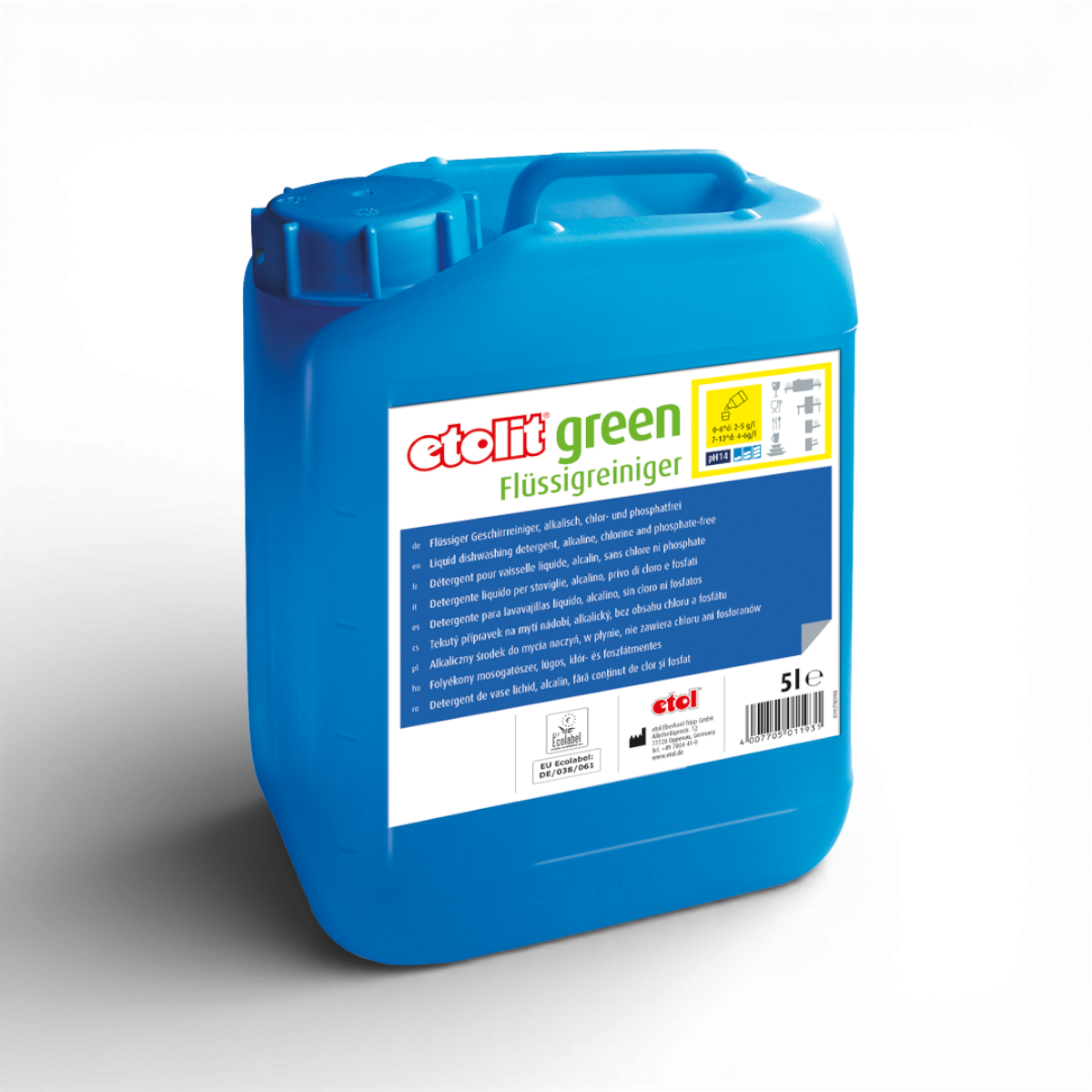 Etolit Green Kanister 5 l  Fluessigreiniger – Reinigungs- und Spülchemie für Gastronomie und Großküche
