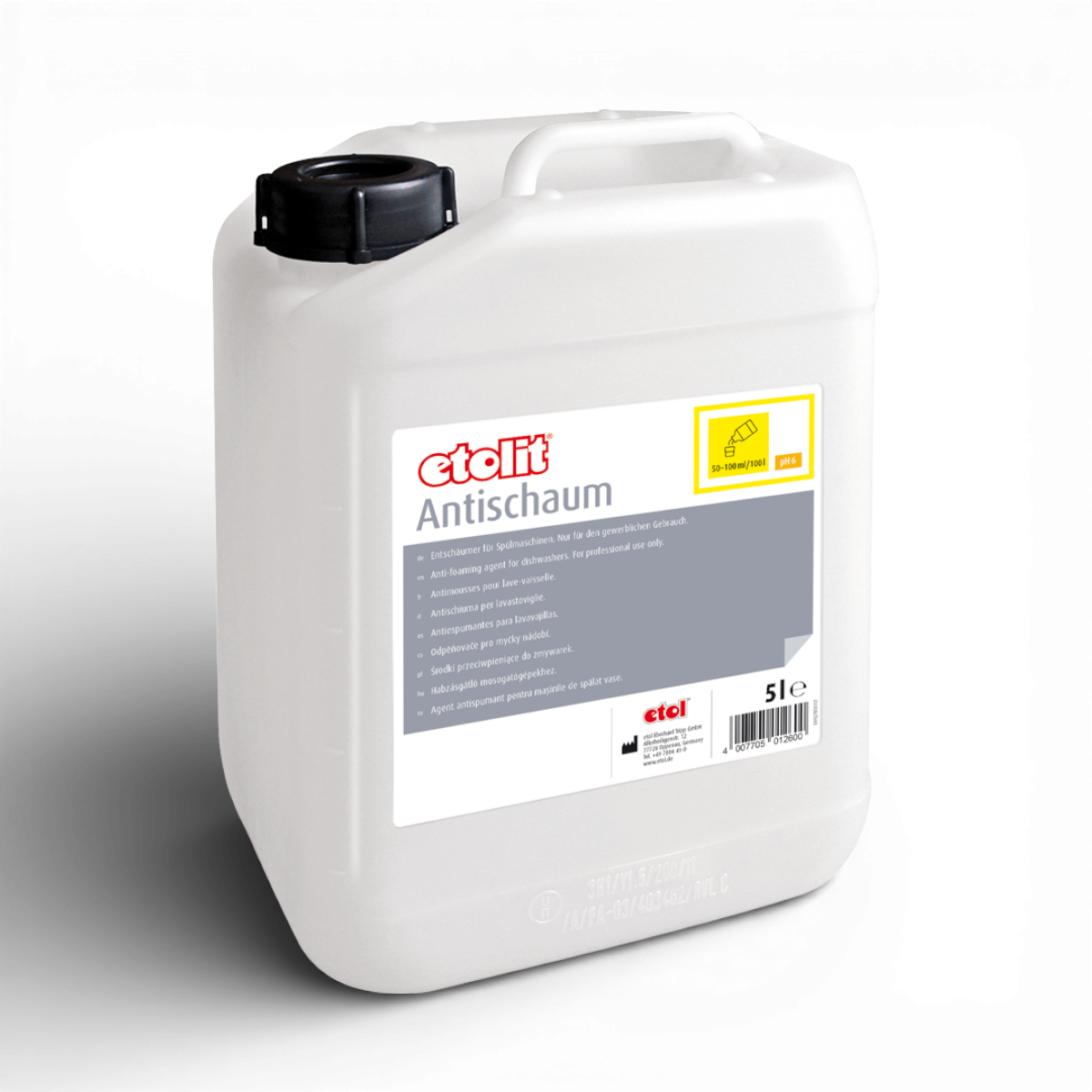 Etolit Kanister 5 l Antischaum – Edelstahlmöbel für hygienisches Arbeiten