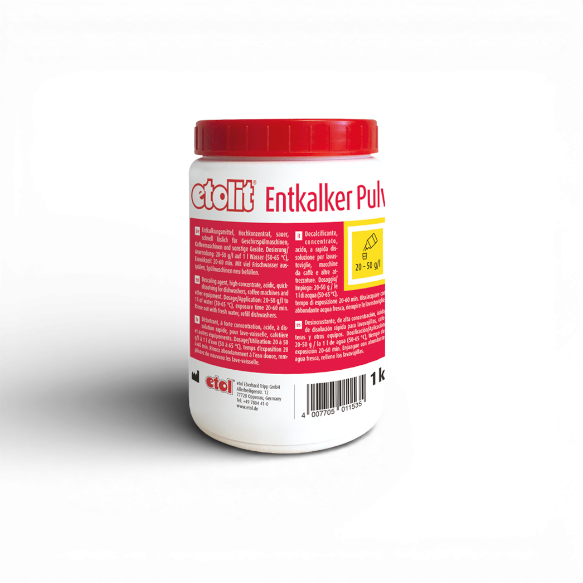 Etolit Pulver Dose 1 kg Entkalker Pulver – Reinigungs- und Spülchemie für Gastronomie und Großküche