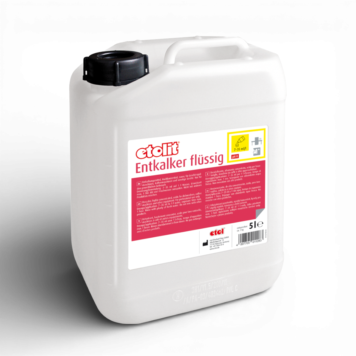 Etolit Kanister 5 l Entkalker Fluessig – Reinigungs- und Spülchemie für Gastronomie und Großküche