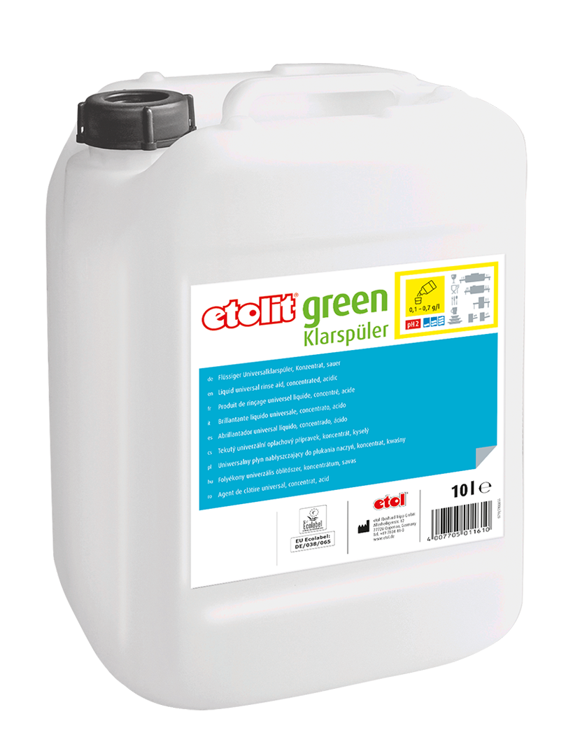 etolit green Klarspüler 10l – Flüssiger Universalklarspüler, Konzentrat, sauer, mit dem EU-Ecolabel ausgezeichnet
