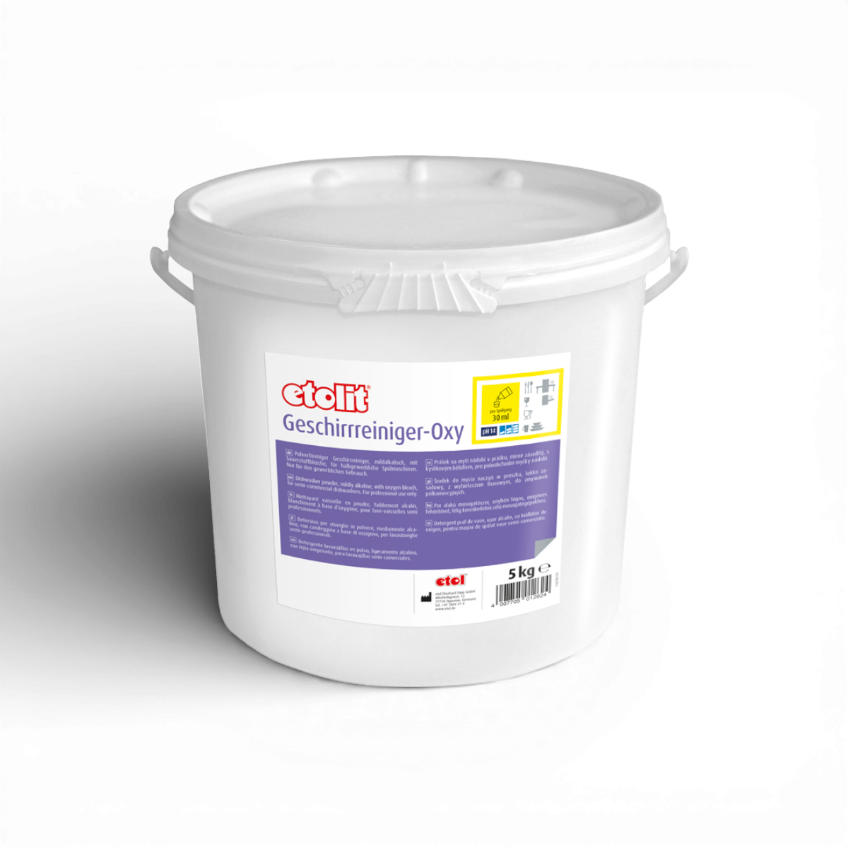 Etolit Eimer 5 kg Geschirrreiniger Oxy – Reinigungs- und Spülchemie für Gastronomie und Großküche