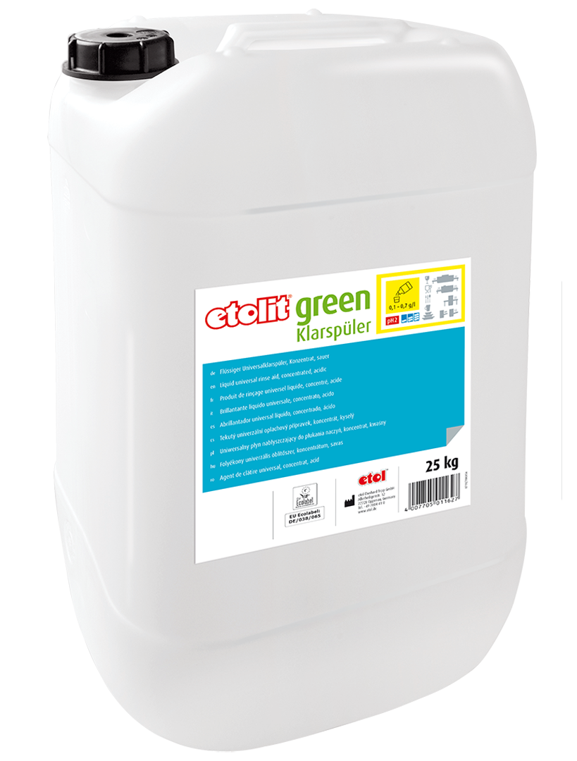 etolit green Klarspüler  25kg – Flüssiger Universalklarspüler, Konzentrat, sauer, mit dem EU-Ecolabel ausgezeichnet etolit green Klarspüler  25kg – Flüssiger Universalklarspüler, Konzentrat, sauer, mit dem EU-Ecolabel ausgezeichnet