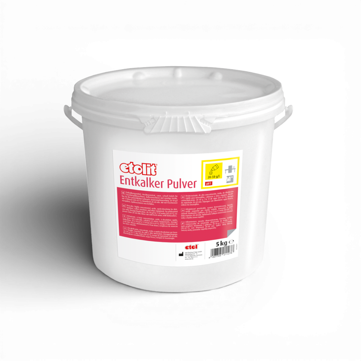 Etolit Eimer 5 kg Entkalker Pulver – Reinigungs- und Spülchemie für Gastronomie und Großküche