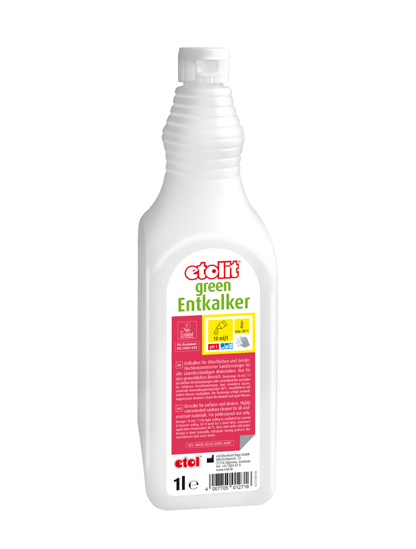 etolit green Entkalker 4x1l  – Entkalkungsmittel für Oberflächen und Geräte, hochkonzentrierter Sanitärreiniger, sauer etolit green Entkalker 4x1l  – Entkalkungsmittel für Oberflächen und Geräte, hochkonzentrierter Sanitärreiniger, sauer