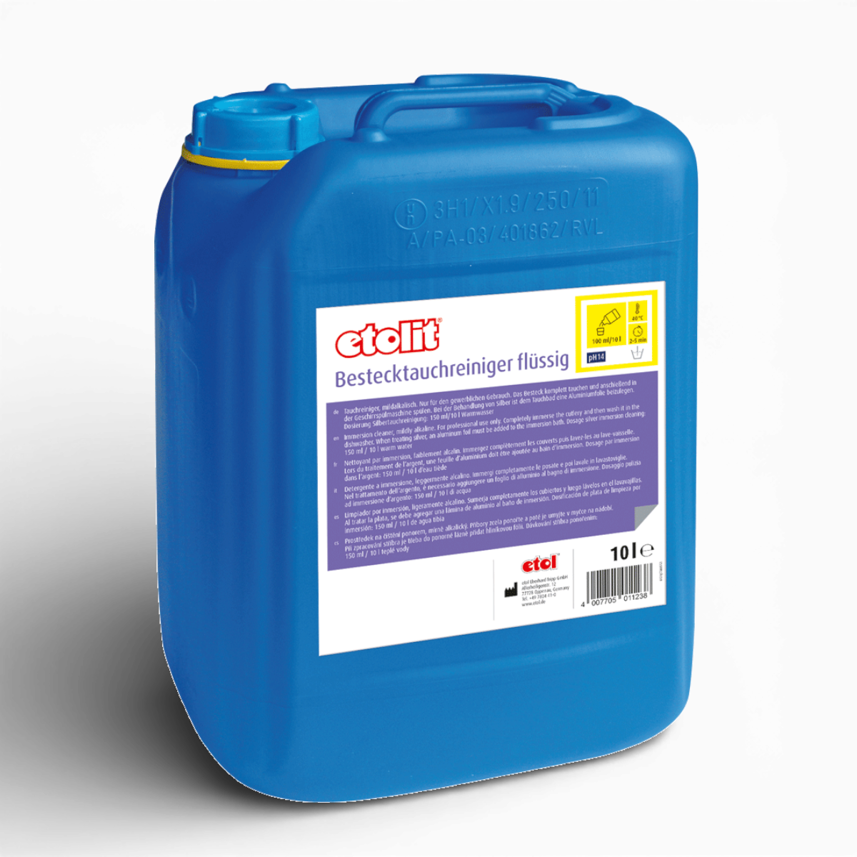 Etolit Kanister 10 l Bestecktauchreiniger Fluessig – Reinigungs- und Spülchemie für Gastronomie und Großküche