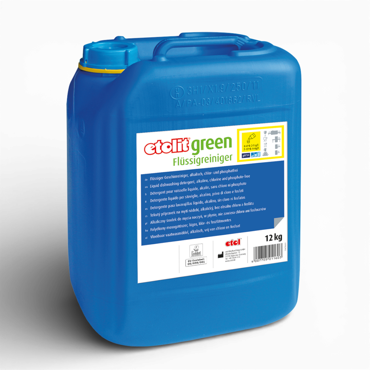 Etolit Green Kanister 12 kg  Fluessigreiniger – Reinigungs- und Spülchemie für Gastronomie und Großküche