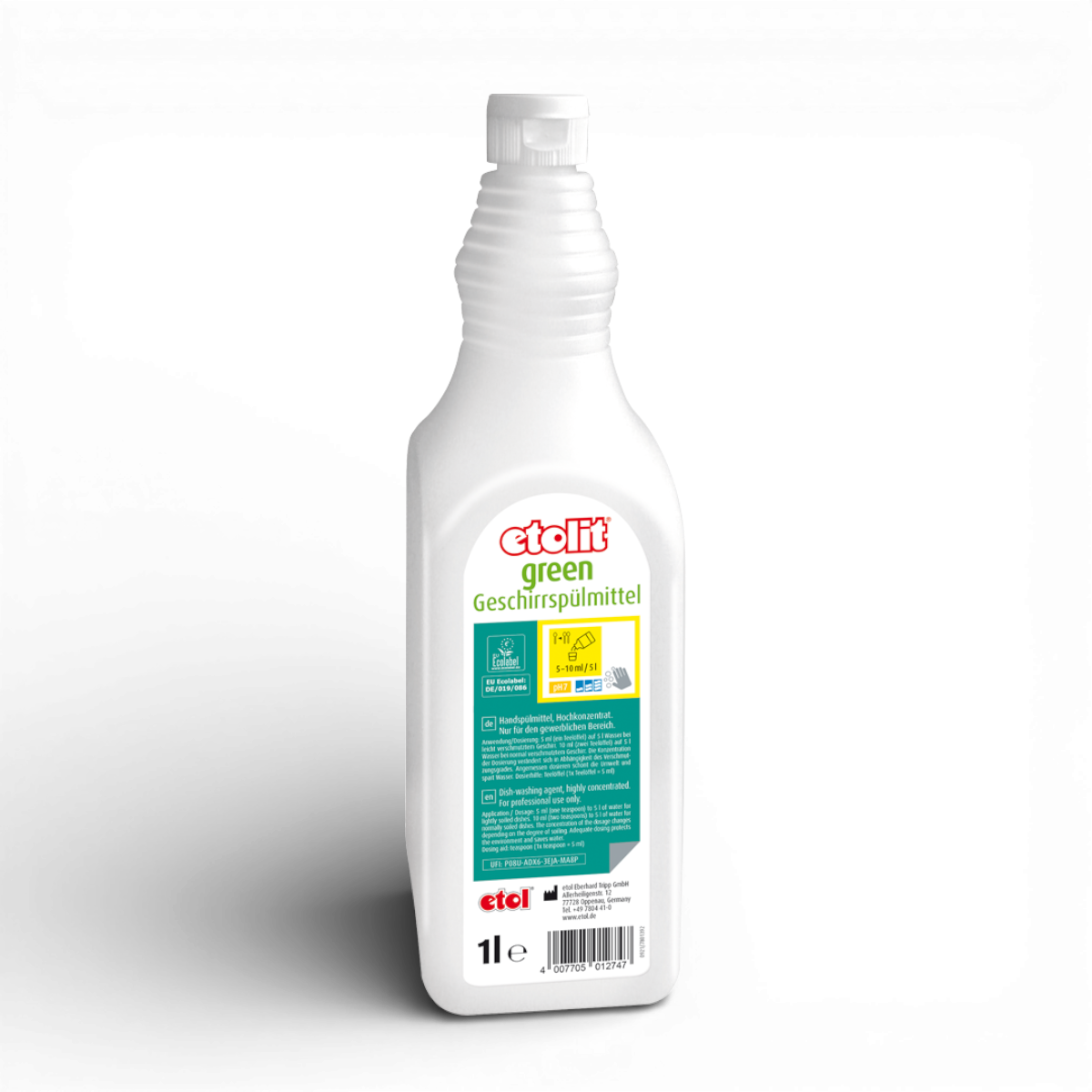 Etolit Green Flasche 1 l  Geschirrspuelmittel – Reinigungs- und Spülchemie für Gastronomie und Großküche