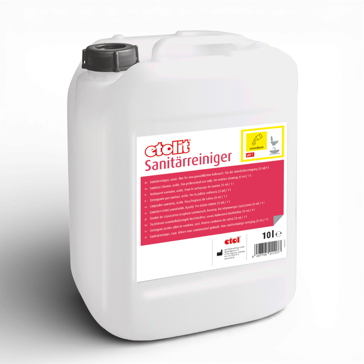 Etolit Kanister 10 l Sanitaerreiniger – Reinigungs- und Spülchemie für Gastronomie und Großküche